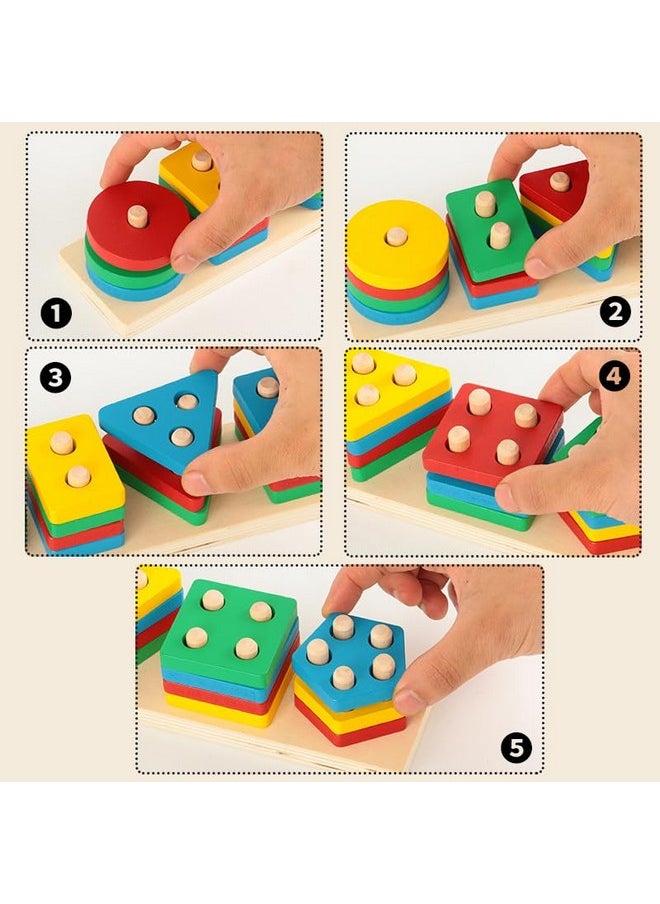 Wooden Sorting Stacking Toys Color Recognition Shape Sorter Gift Educational Learning Toy Puzzles For Toddler Kids Baby Ages 3 4 6