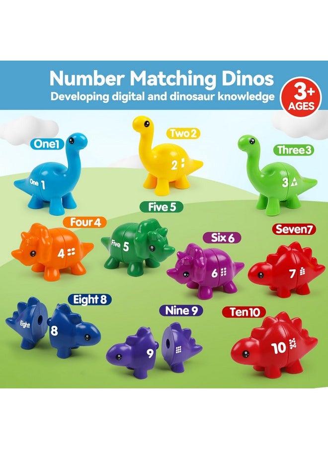 10 Pcs Double-Sided Dinosaur Matching Number Toy Fine Motor 1 To 10 Math Match Game Preschool Learning Montessori Educational Toys For 3 4 5 Toddlers Boys Girls