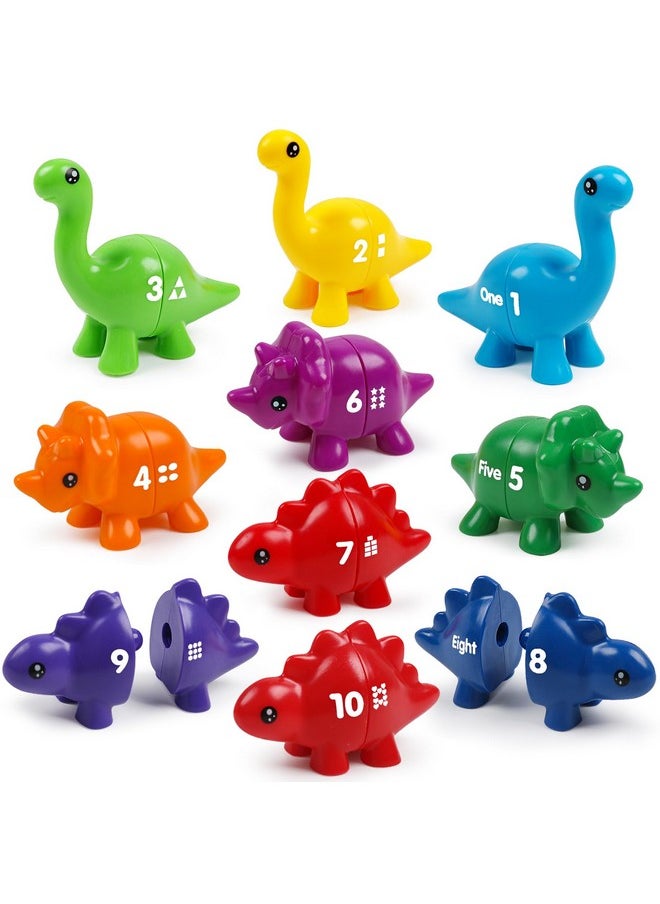 10 Pcs Double-Sided Dinosaur Matching Number Toy Fine Motor 1 To 10 Math Match Game Preschool Learning Montessori Educational Toys For 3 4 5 Toddlers Boys Girls