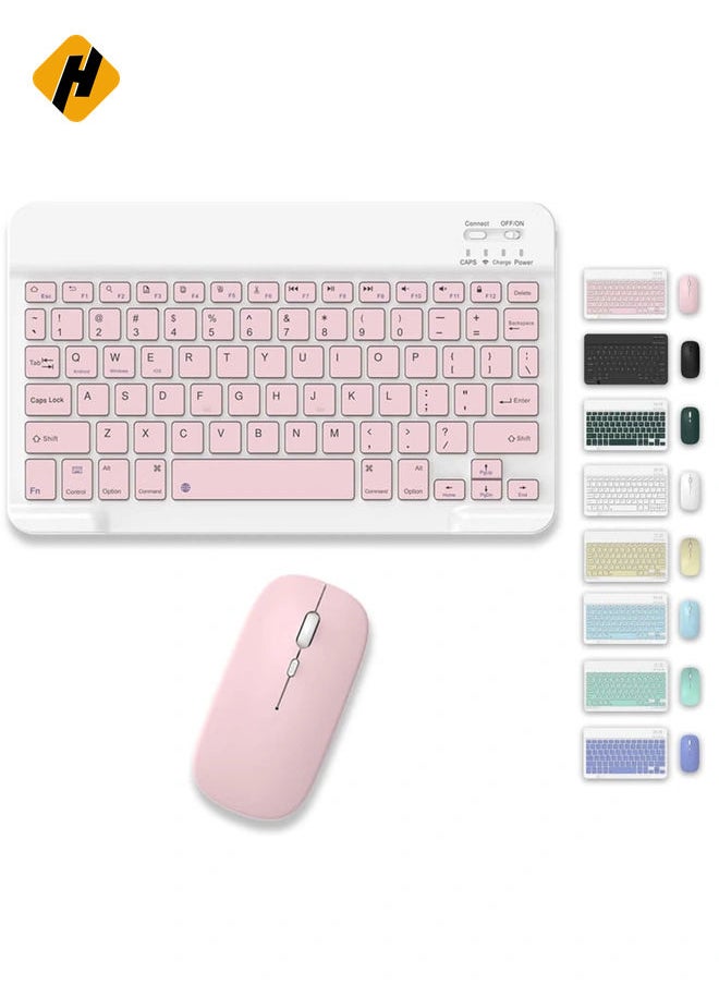 Set of Rechargeable Bluetooth Keyboard and Mouse - Portable Wireless Mouse/Keyboard Set - Android/iOS/Windows - Smart Phone/Tablet/PC - iPhone iPad Pro Air Mini, iPad OS/iOS (PINK)