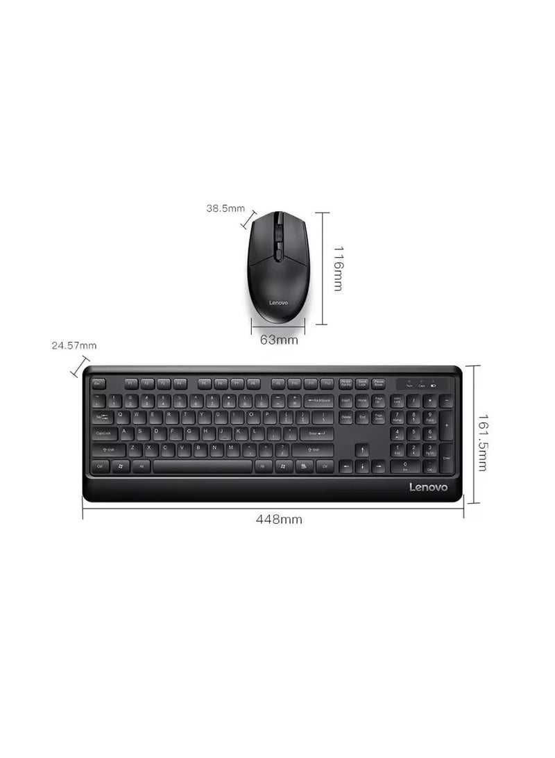 KN102 - Slim and Full Sized Wireless Keyboard and Mouse Set For Home and Business Compatible with Windows, Black