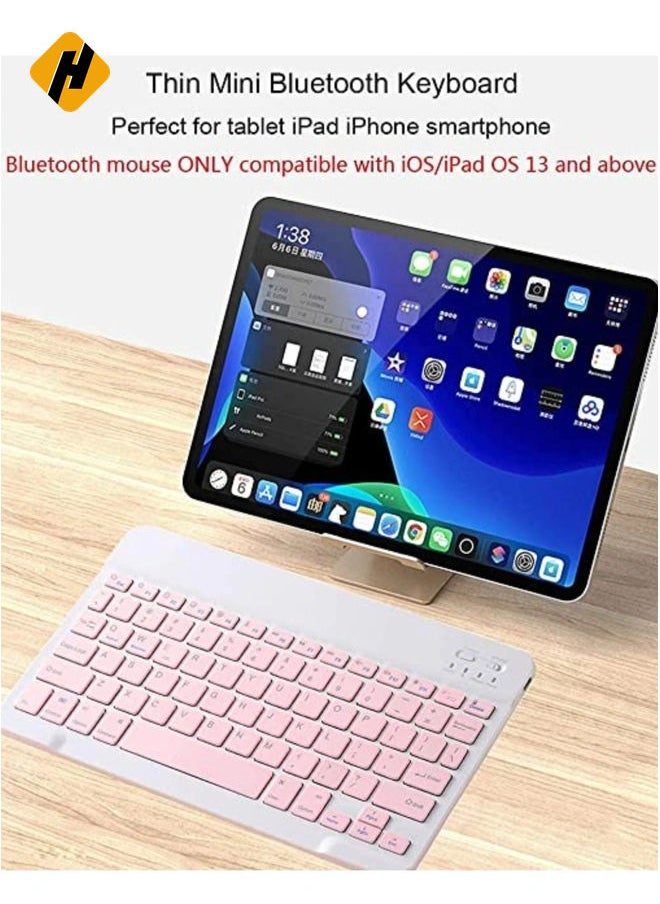 Rechargeable Bluetooth Keyboard and Mouse Combo Ultra-Slim Portable Compact Wireless Mouse Keyboard Set for Android Windows Tablet Cell Phone iPhone iPad Pro Air Mini, iPad OS/iOS 13 and Above (Pink)