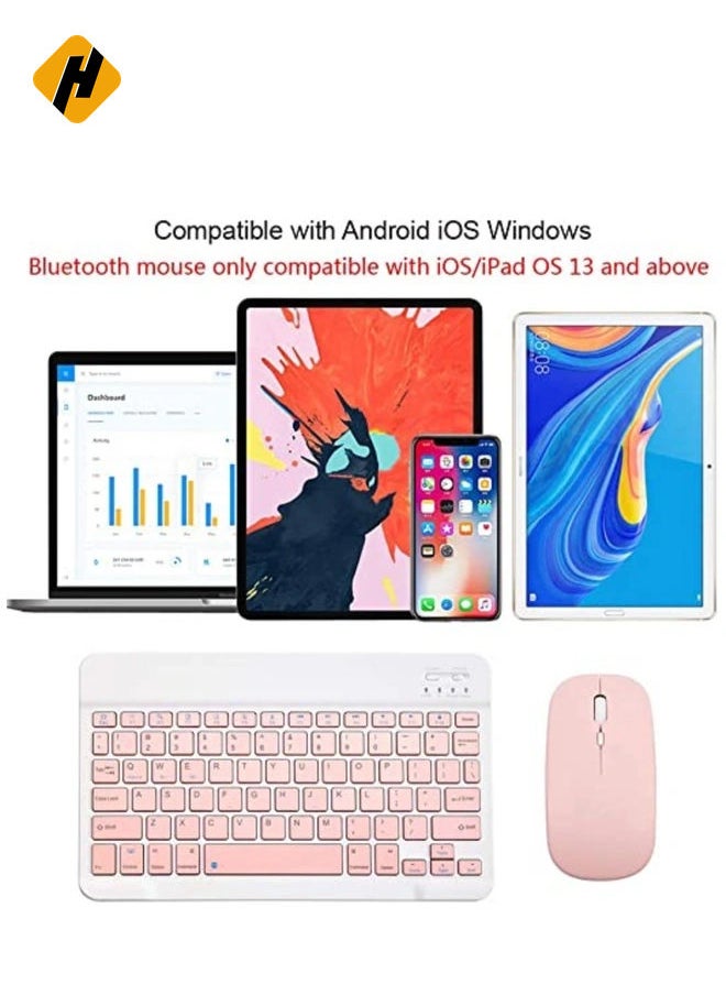 Rechargeable Bluetooth Keyboard and Mouse Combo Ultra-Slim Portable Compact Wireless Mouse Keyboard Set for Android Windows Tablet Cell Phone iPhone iPad Pro Air Mini, iPad OS/iOS 13 and Above (Pink)