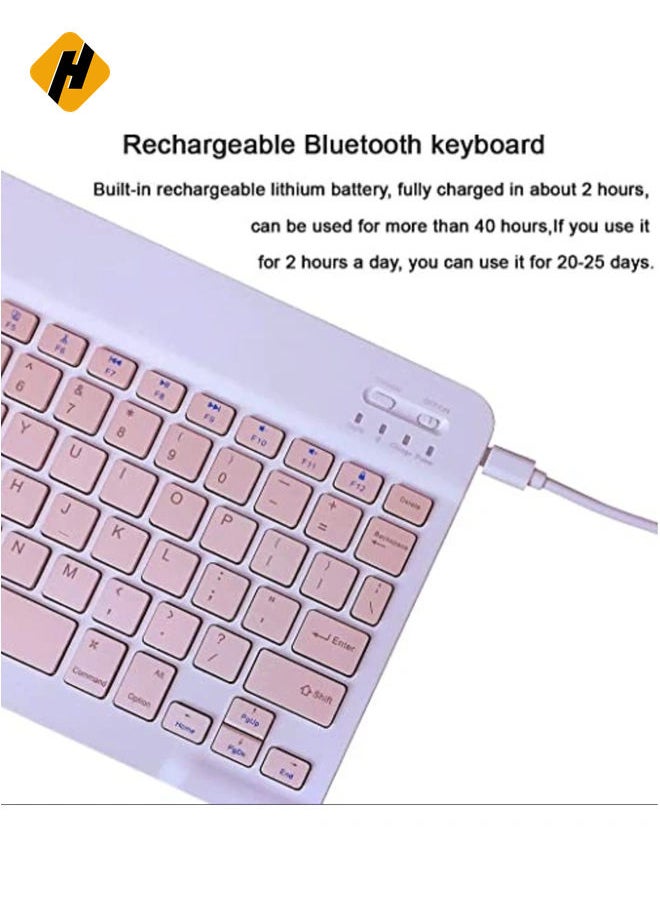 Rechargeable Bluetooth Keyboard and Mouse Combo Ultra-Slim Portable Compact Wireless Mouse Keyboard Set for Android Windows Tablet Cell Phone iPhone iPad Pro Air Mini, iPad OS/iOS 13 and Above (Pink)