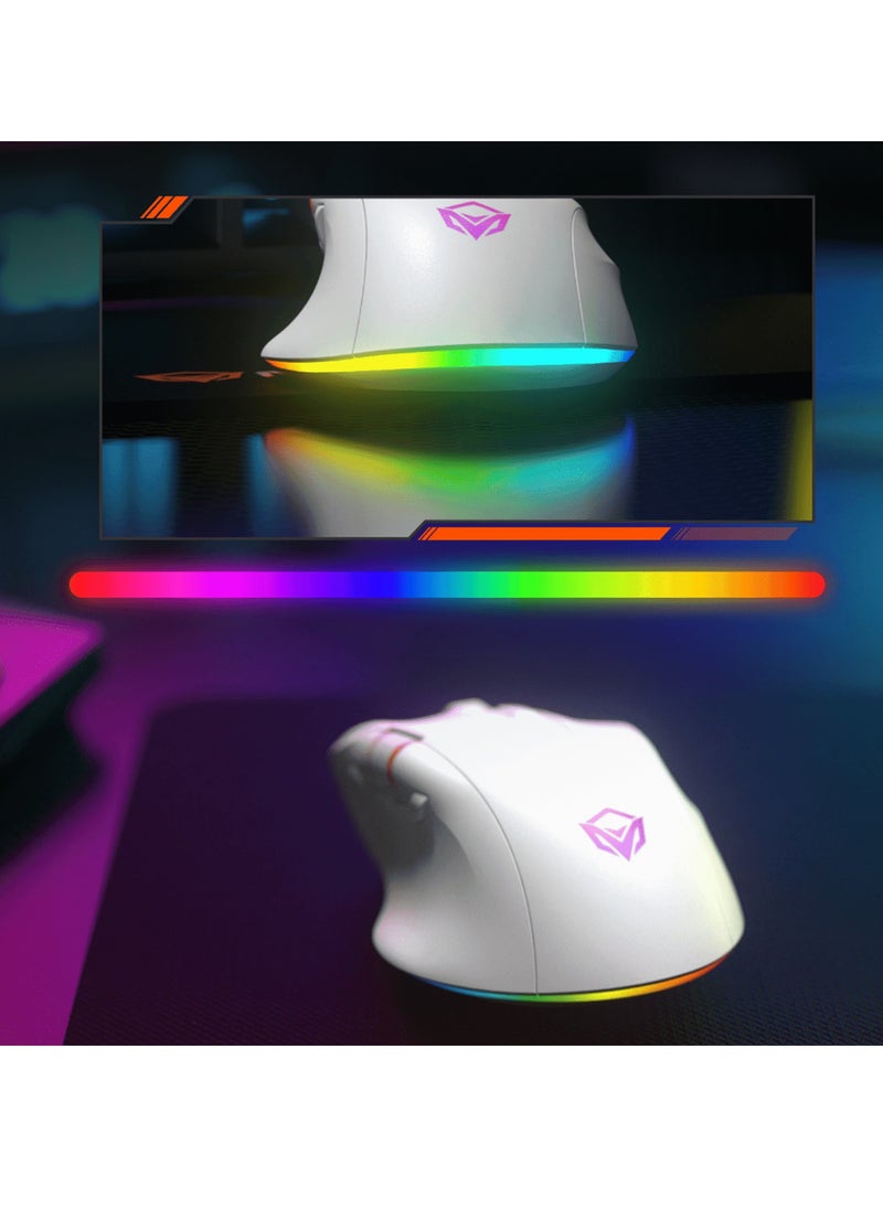 MEETION Three-Mode Gaming Ergonomic Mouse GW32 2.4G/Bluetooth/Wired PAW3220 Sensor Up to 8000DPI 1000Hz Polling Rate 20 Million Times Micro Switch RGB Lighting Effects 700mAh Long Battery Life Right-Handed Ergonomics Meetion Exclusive Driver