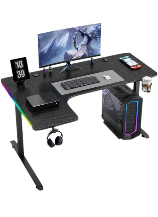 Gaming Table with RGB LED Lights | Carbon Texture Desktop | 140cm | with Cup Holder, Headphone Hook