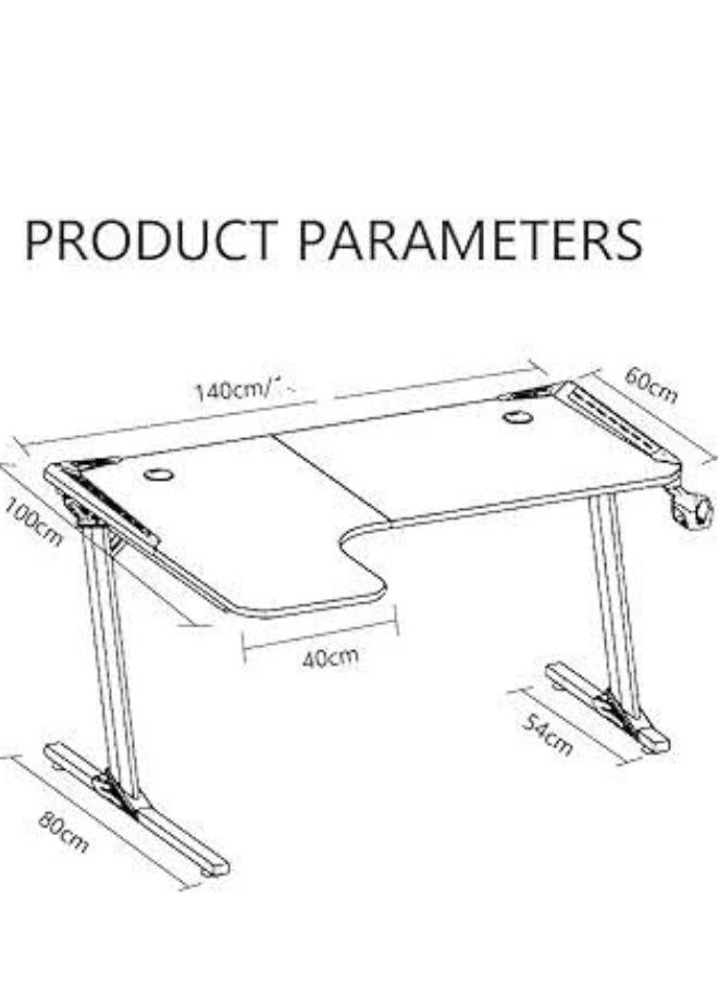 Gaming Table with RGB LED Lights | Carbon Texture Desktop | 140cm | with Cup Holder, Headphone Hook