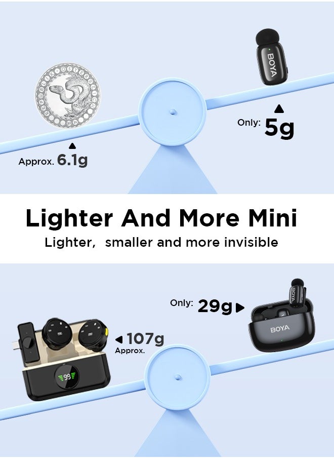 BOYA mini Wireless Lavalier Microphone Noise Cancellation Microphone For iPhone 15/16 Android Smartphones Ultra mini microphone with AI Voice Change, Metal Clip on Mic for Vlogging TikTok YouTube Content Creators Live Streaming Interview Recording