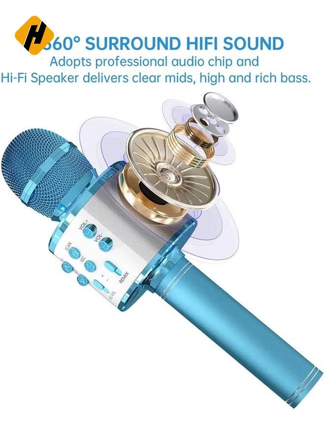 2-Pack Wireless Bluetooth Karaoke Microphones: Portable Handheld Mics with Speaker in Rose Gold & Blue – Perfect Gift for All Ages