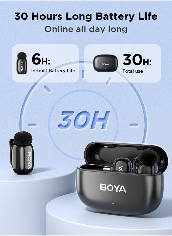 BOYA mini-14 Wireless Lavalier Microphone Noise Cancellation Microphone For iPhone 15/16 Android Smartphones Ultra mini microphone with AI Voice Change, Metal Clip on Mic for Vlogging TikTok YouTube Content Creators Live Streaming Interview Recording