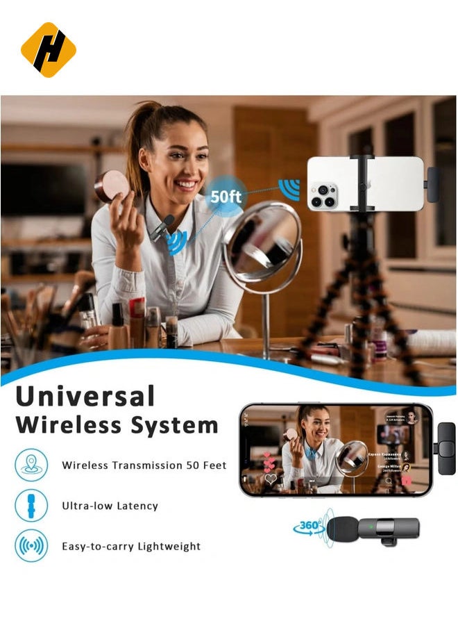 Professional Wireless Lavalier Lapel Microphone for iPhone, iPad - Cordless Omnidirectional Condenser Recording Mic for Interview Video Podcast Vlog YouTube