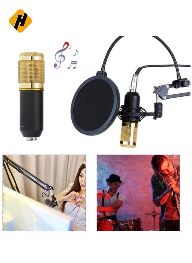 Multifunctional Live Sound Card & BM800 Suspension Microphone Kit Broadcasting Recording Condenser Microphone Set Intelligent Volume Adjustable Audio Mixer Sound Card for Computer PC Live S