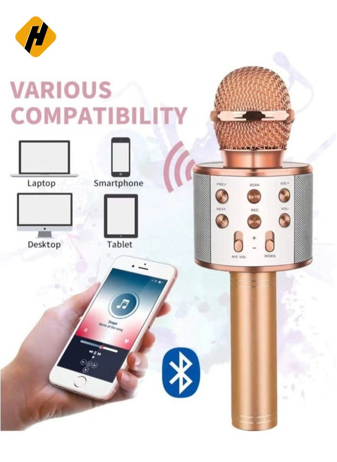 Wireless Bluetooth Karaoke Microphone Rechargeable Kids Microphone Karaoke Machine Professional Handheld Karaoke Mic Speaker Home KTV Kids Birthday Party - Best Gifts for Kids Adults (Rose Gold)