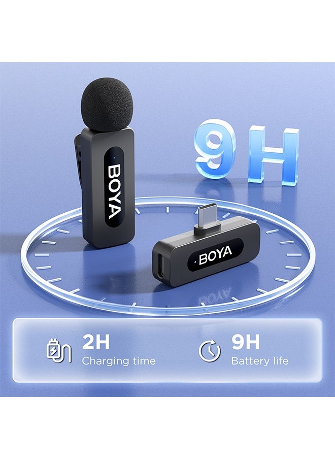 BOYA BY-V10 wireless microphone Noise Cancellation Lavalier Microphone Mini Mic 100M Transmission microphone for Vlogging TikTok YouTube Content Creators Live Streaming Interview Recording iPhone Android Smartphones Action DSLR Camera Laptop PC