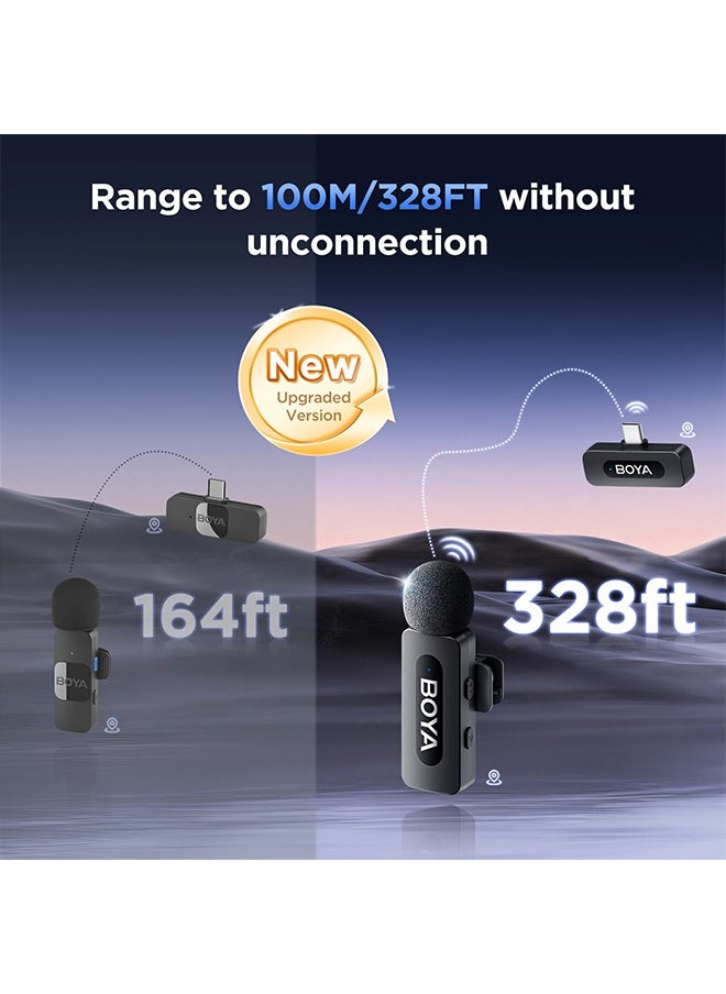 BOYA BY-V10 wireless microphone Noise Cancellation Lavalier Microphone Mini Mic 100M Transmission microphone for Vlogging TikTok YouTube Content Creators Live Streaming Interview Recording iPhone Android Smartphones Action DSLR Camera Laptop PC