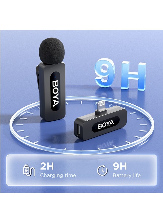 BOYA BY-V1 wireless microphone Noise Cancellation Lavalier Microphone Mini Mic 100M Transmission microphone for Vlogging TikTok YouTube Content Creators Live Streaming Interview Recording iPhone Android Smartphones Action DSLR Camera Laptop PC