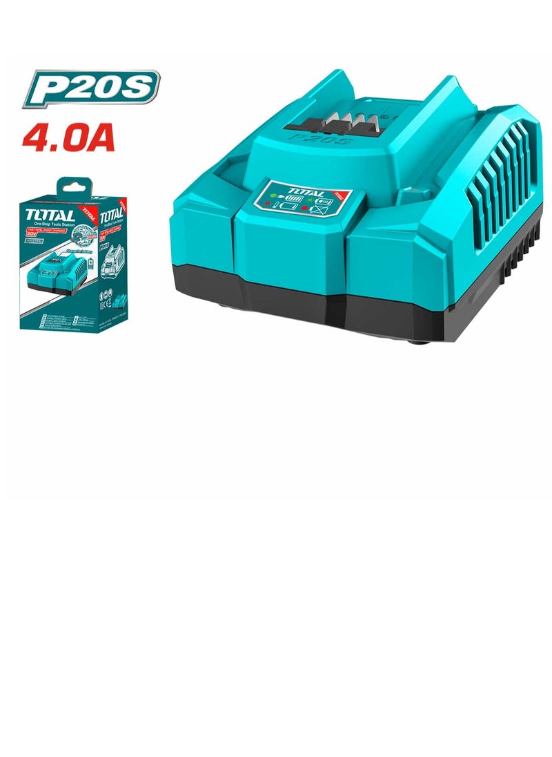 TOTAL P20S Battery Charger 4Ah – 21V Output, 4A Fast Charging, Compatible with TOTAL P20S Series Tools, 220-240V Input Voltage, Ideal for High-Capacity Battery Charging