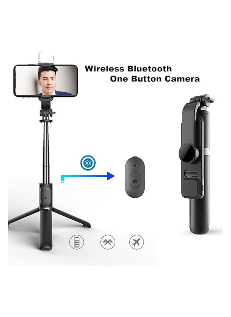 Selfie Stick Tripod with Light, 100cm Tripod with Wireless Remote, Portable Phone Holder, Phone Tripod for Tiktok Vlog Youtuber Live Video Record (Q07 Black)