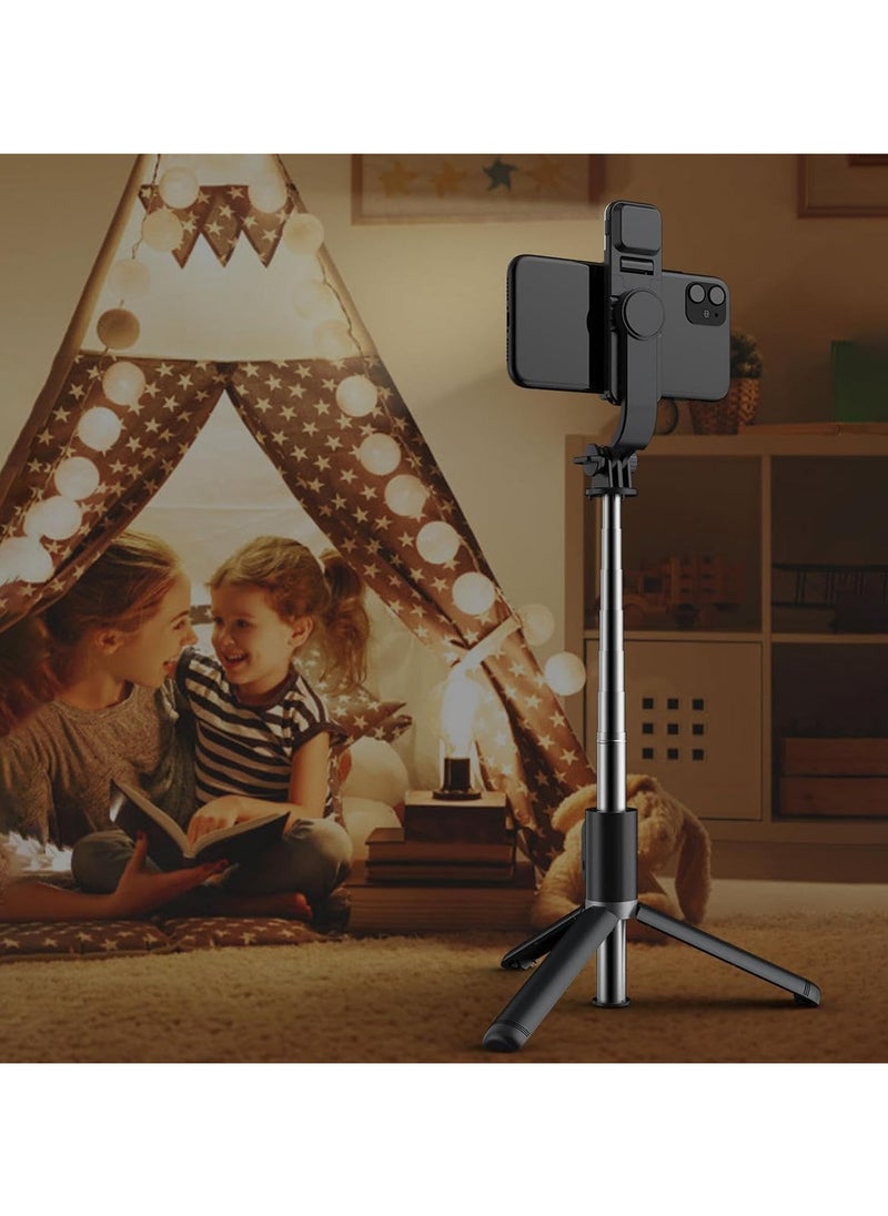 Selfie Stick Tripod with Light, 100cm Tripod with Wireless Remote, Portable Phone Holder, Phone Tripod for Tiktok Vlog Youtuber Live Video Record (Q07 Black)