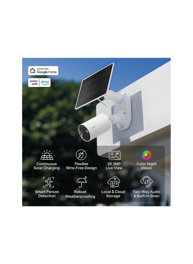 Tapo TP-Link Solar-Powered Security Camera Kit, 2K Wireless Battery Camera w/Solar Panel Base, Smart Person Detection, SD/Cloud Storage, Spotlight Color Night Vision, No Hub Needed ( C410 KIT)