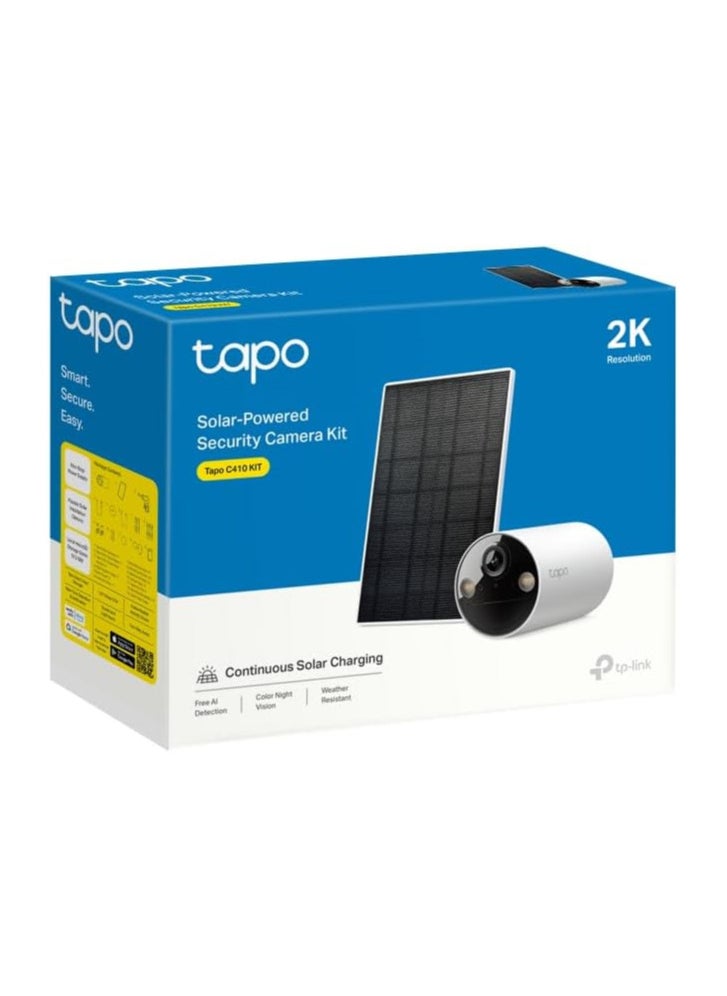 Tapo TP-Link Solar-Powered Security Camera Kit, 2K Wireless Battery Camera w/Solar Panel Base, Smart Person Detection, SD/Cloud Storage, Spotlight Color Night Vision, No Hub Needed ( C410 KIT)