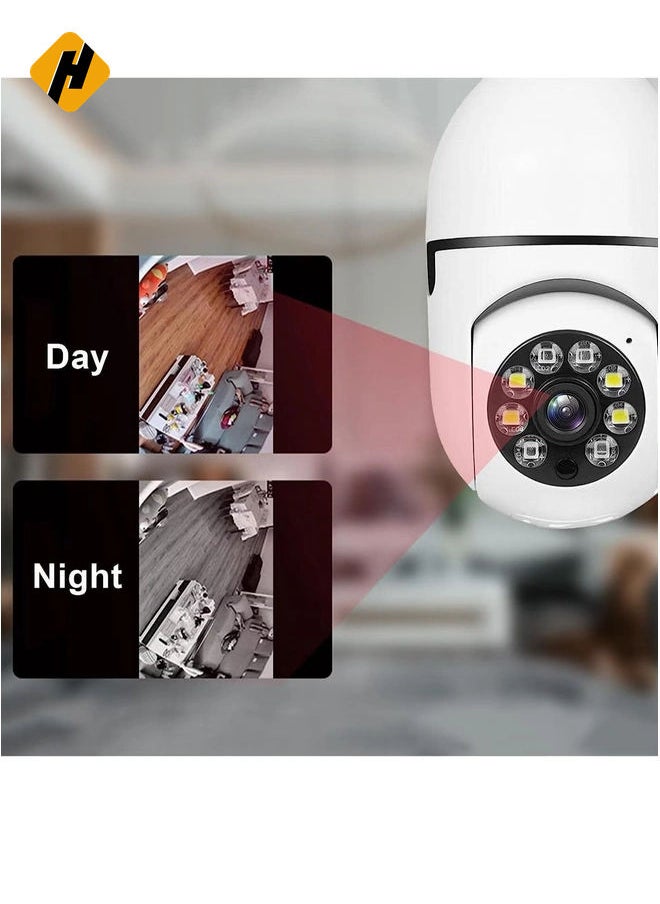 Bulb Camera 1080P, Night Vision IP Camera, PTZ Camera, 4X Digital Zoom Monitor, Home Security System, WiFi Camera Full Color