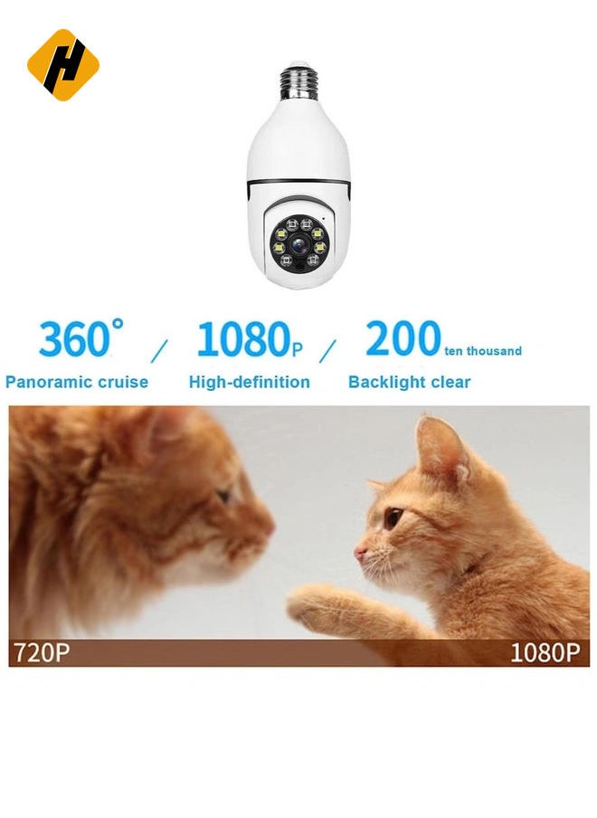 Bulb Camera 1080P, Night Vision IP Camera, PTZ Camera, 4X Digital Zoom Monitor, Home Security System, WiFi Camera Full Color