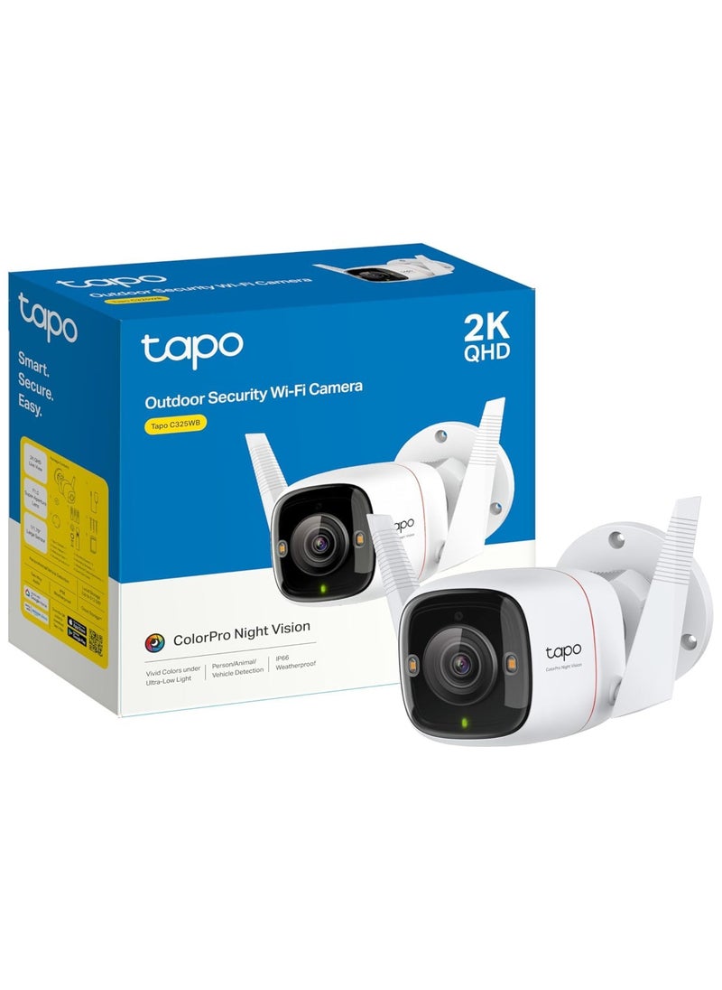 Tapo TP-Link ColorPro Wi-Fi Outdoor Camera | Plug-in | Daylight Clarity at Night | 2K QHD | Person/Pet/Vehicle Detection | Local/Cloud Storage | 127° FOV | Built-in Siren C325WB