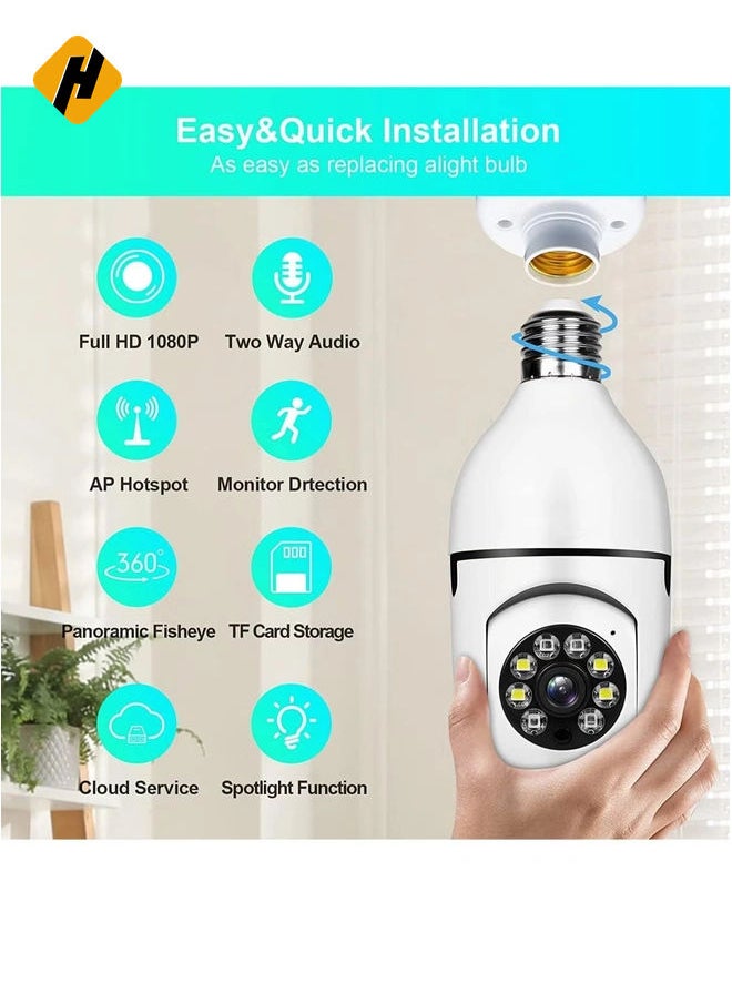 1080P Security Wireless Camera, Light Bulb Security Camera, 360 Degree 2.4GHz & 5G WiFi IP Camera for Home Indoor Outdoor Security, Human Motion Detection and Alarm Two Way Talk