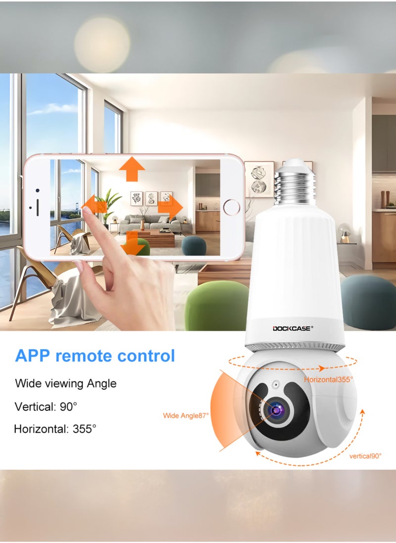 Smart 1080P Wireless WIFI Light Bulb Security Camera, 360 Degrees 3.0MP Cam Home Surveillance CCTV Panoramic IP Camera