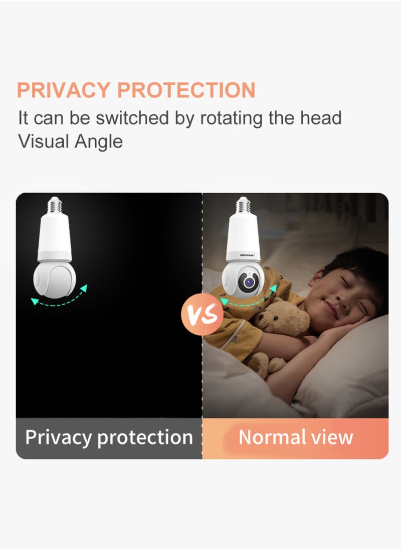 Smart 1080P Wireless WIFI Light Bulb Security Camera, 360 Degrees 3.0MP Cam Home Surveillance CCTV Panoramic IP Camera