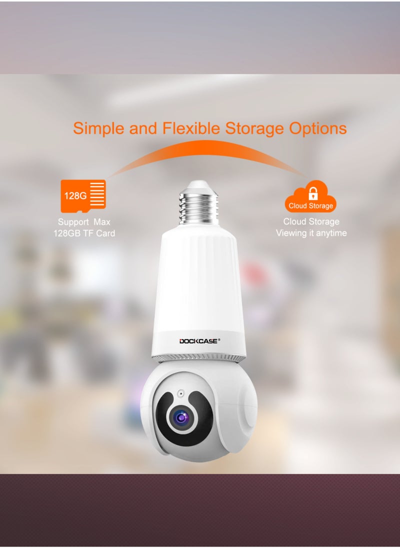 Smart 1080P Wireless WIFI Light Bulb Security Camera, 360 Degrees 3.0MP Cam Home Surveillance CCTV Panoramic IP Camera