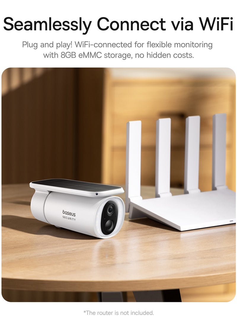 Outdoor Solar Security Camera, Solocam S1 Wireless, Continuous Power with Advanced Sunlight Optimization System, 2K Resolution, 145° Ultra Wide Viewing Angle, 8GB Built-in Local Storage and Enhanced Color Night Vision, No Subscription Required, Compatible with Google Assistant and Amazon Alexa, Smart App Control