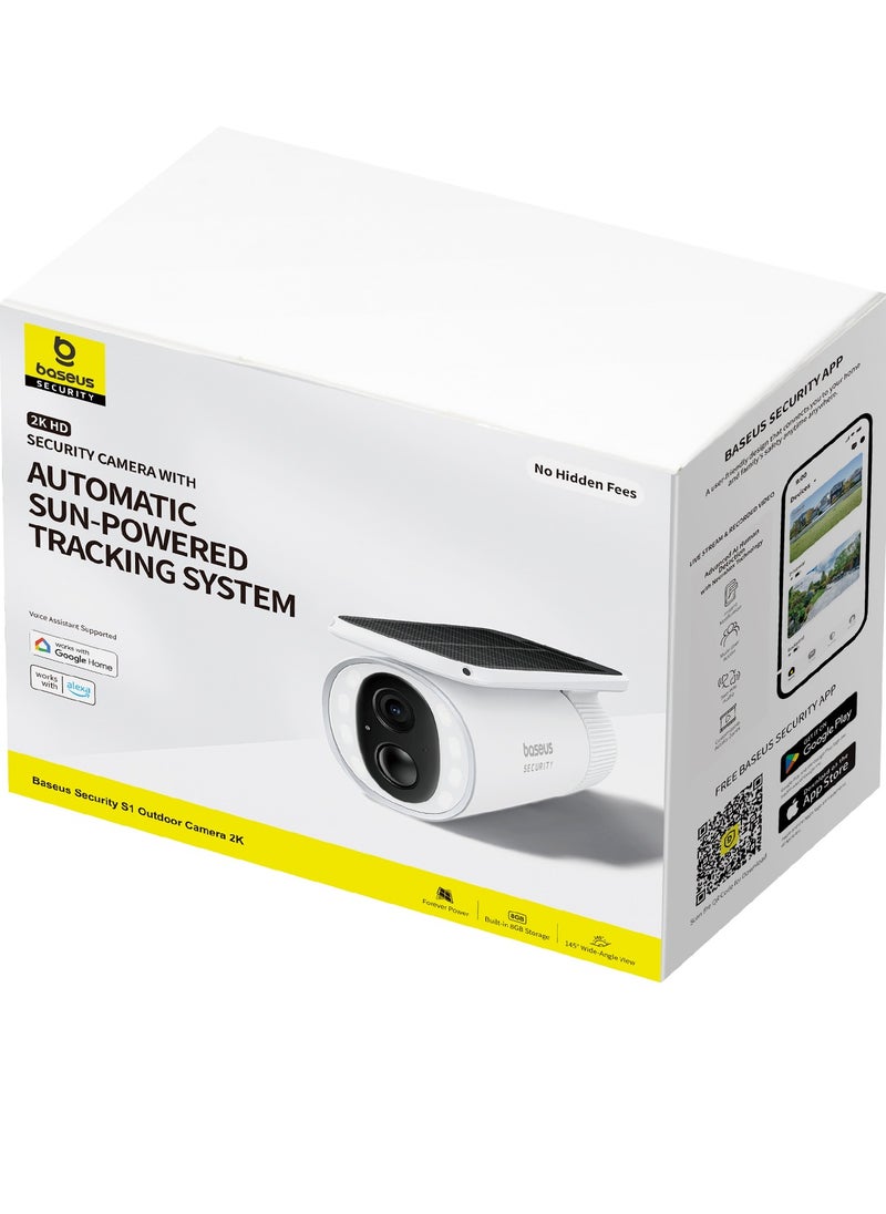 Outdoor Solar Security Camera, Solocam S1 Wireless, Continuous Power with Advanced Sunlight Optimization System, 2K Resolution, 145° Ultra Wide Viewing Angle, 8GB Built-in Local Storage and Enhanced Color Night Vision, No Subscription Required, Compatible with Google Assistant and Amazon Alexa, Smart App Control