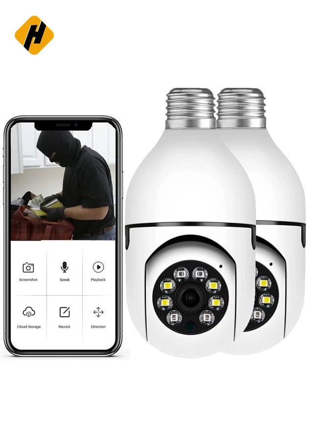 2Pcs Light Bulb Security Camera 2.4GHz & 5G WiFi Outdoor, 1080P E27 Light Socket Security Camera, Indoor 360° Home Security Cameras