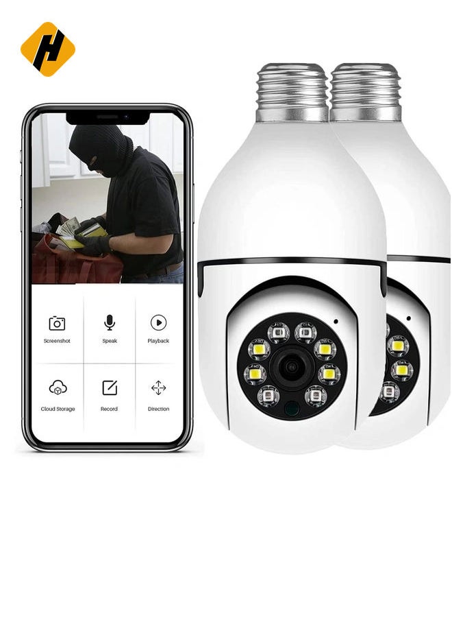 2Pcs Light Bulb Security Camera 2.4GHz & 5G WiFi Outdoor, 1080P E27 Light Socket Security Camera, Indoor 360° Home Security Cameras, Full Color Day and Night, Smart Motion Detection