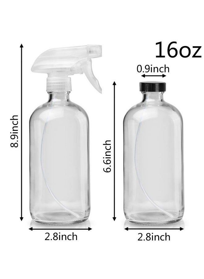 Glass Spray Bottles Empty 16Oz Boston Round Bottle Refillable Container For Essential Oils With Funnel Lables Cleaning Products Aromatherapy Lotions Liquid Soaps (Whitewhite)