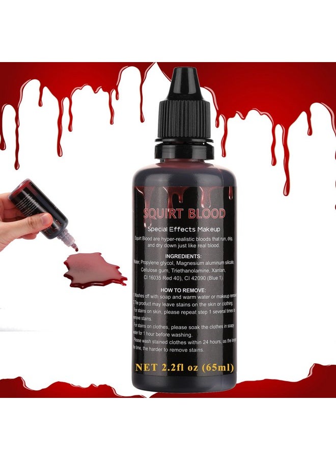 Fake Blood 2.2Oz, Squirt Blood For Halloween,Drip Liquid Blood For Clothes,Zombie,Vampire Monster Sfx Makeup Face Body Paint