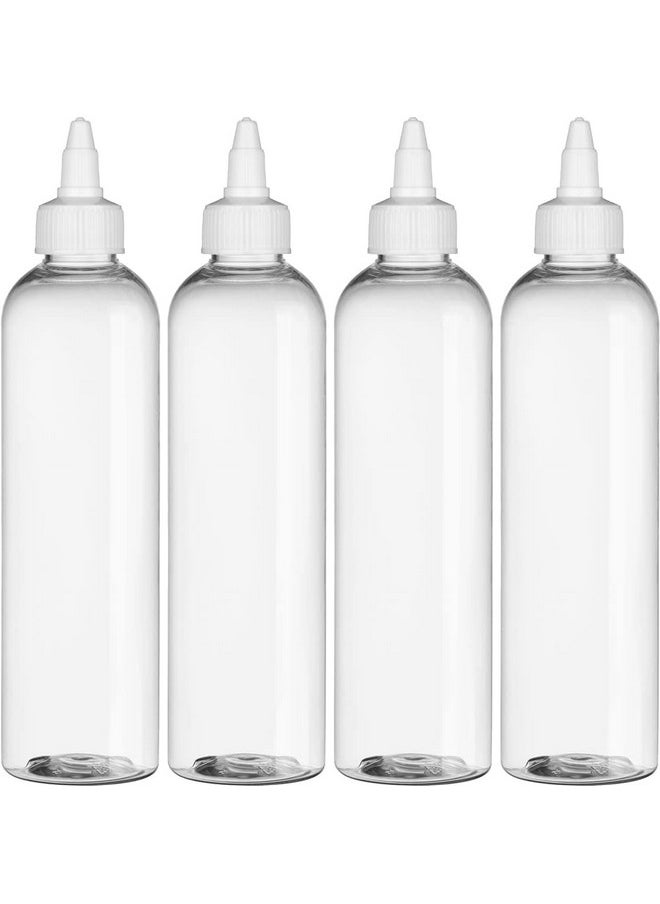 Twist Top Applicator Bottles, Clear 8 Oz Bpa-Free Plastic, Empty, Squeeze, Refillable - Open/Close Nozzle - Multi Purpose (Pack Of 4)