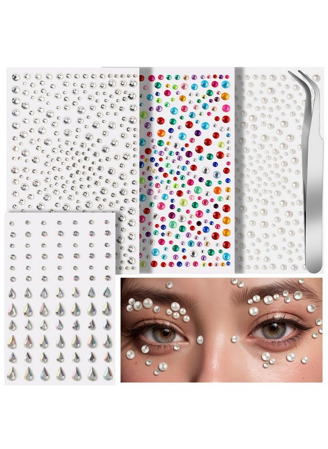 Self Adhesive Face Gems And Pearls For Makeup, Festival Jewels For Halloween Makeup, Hair Gems, Rhinestone Stickers For Face, Eye, Makeup, Body