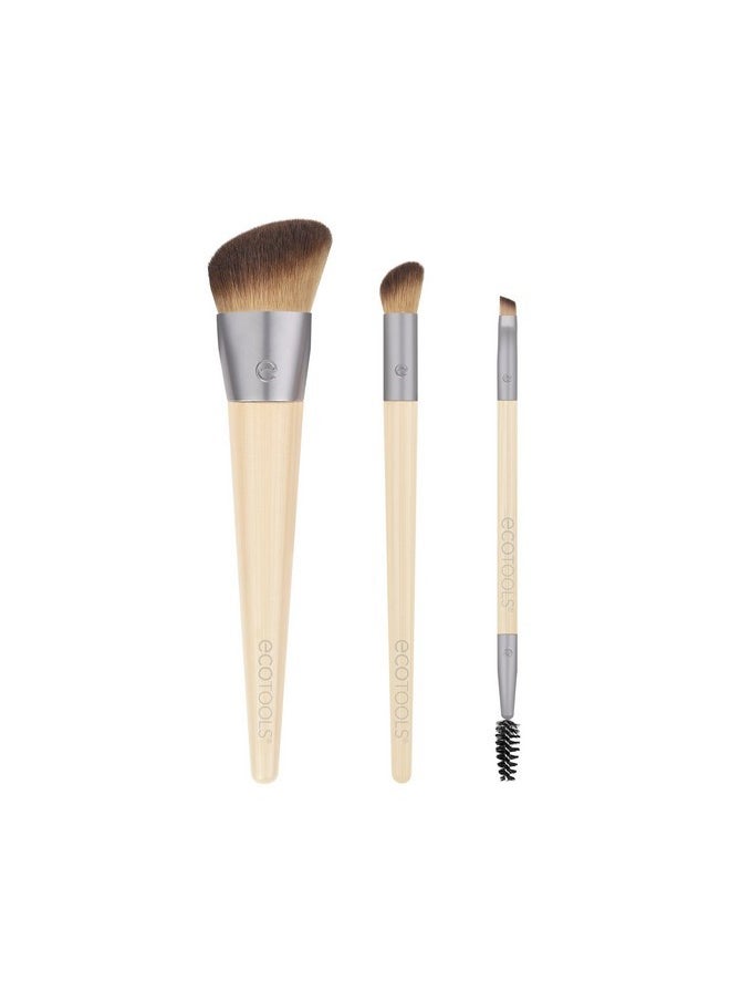 New Natural Conceal, Enhance, & Sculpt Trio, Makeup Brushes For Foundation, Concealer, & Brows, Dense, Synthetic Bristles For Sculpting Face, Vegan & Cruelty-Free, 3 Piece Set