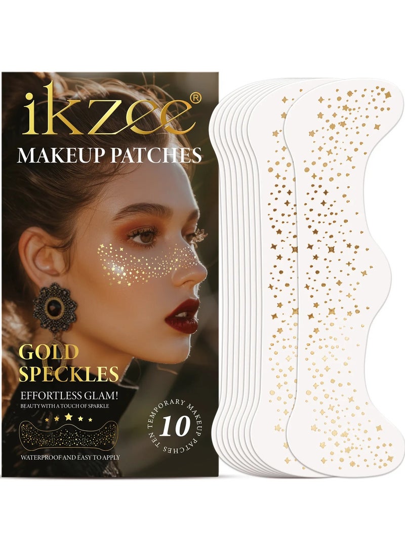 10Pcs Makeup Patches Gold Glitter Freckles for Face Glow Up Makeup Patches Face Glitter Speckles Patches Cute Glitter Makeup Accessories for Women Face Glitter Makeup Speckles 03