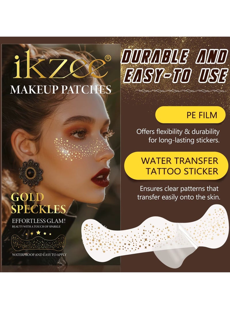 10Pcs Makeup Patches Gold Glitter Freckles for Face Glow Up Makeup Patches Face Glitter Speckles Patches Cute Glitter Makeup Accessories for Women Face Glitter Makeup Speckles 03