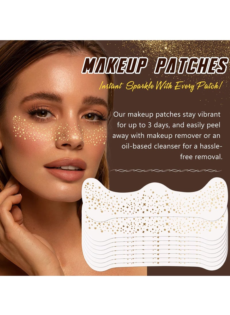 10Pcs Makeup Patches Gold Glitter Freckles for Face Glow Up Makeup Patches Face Glitter Speckles Patches Cute Glitter Makeup Accessories for Women Face Glitter Makeup Speckles 03