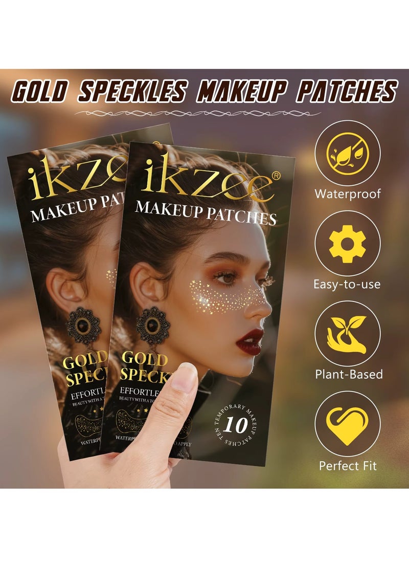 10Pcs Makeup Patches Gold Glitter Freckles for Face Glow Up Makeup Patches Face Glitter Speckles Patches Cute Glitter Makeup Accessories for Women Face Glitter Makeup Speckles 03