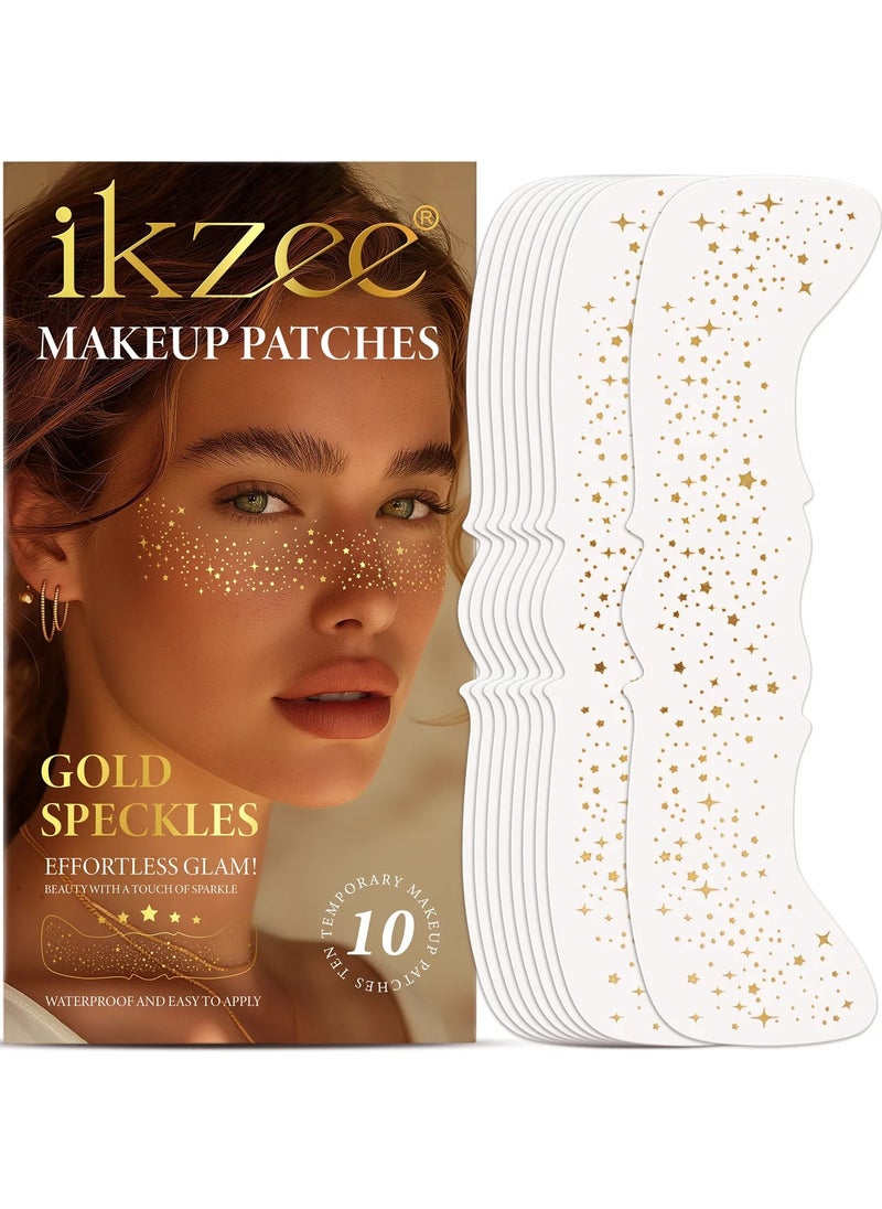 10Pcs Makeup Patches Gold Glitter Freckles for Face Glow Up Makeup Patches Face Glitter Speckles Patches Cute Glitter Makeup Accessories for Women Face Glitter Makeup Speckles 02