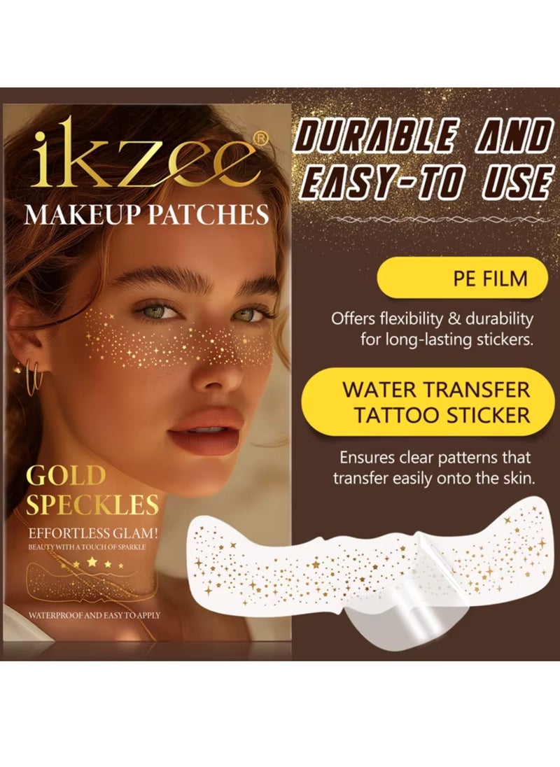 10Pcs Makeup Patches Gold Glitter Freckles for Face Glow Up Makeup Patches Face Glitter Speckles Patches Cute Glitter Makeup Accessories for Women Face Glitter Makeup Speckles 02