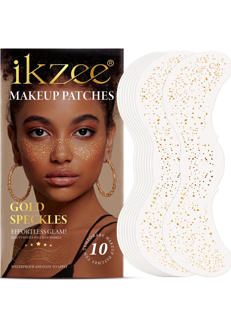 10Pcs Makeup Patches Gold Glitter Freckles for Face Glow Up Makeup Patches Face Glitter Speckles Patches Cute Glitter Makeup Accessories for Women Face Glitter Makeup Speckles 01