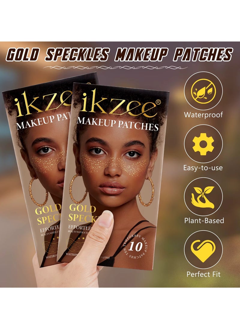 10Pcs Makeup Patches Gold Glitter Freckles for Face Glow Up Makeup Patches Face Glitter Speckles Patches Cute Glitter Makeup Accessories for Women Face Glitter Makeup Speckles 01