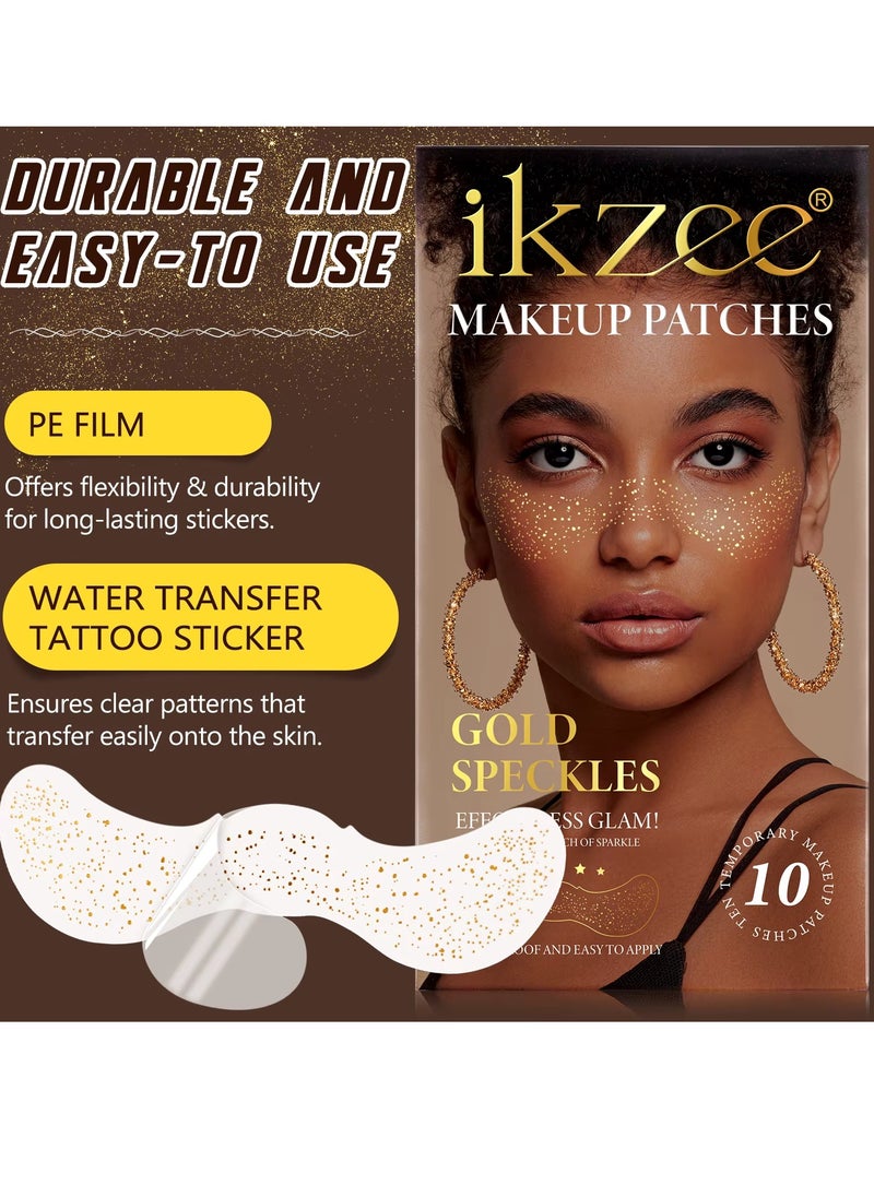 10Pcs Makeup Patches Gold Glitter Freckles for Face Glow Up Makeup Patches Face Glitter Speckles Patches Cute Glitter Makeup Accessories for Women Face Glitter Makeup Speckles 01